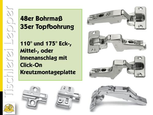 Mepla Austausch-Scharniere / 48er Bohrmaß / 35er Topfbohrung / 110 Grad